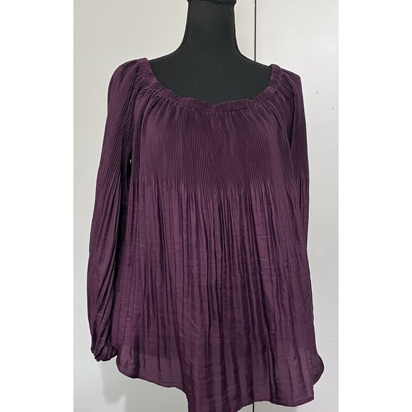 Wm's L Soft pleat Eggplant  Long Billowy Sleeves Purple Blouse Boho Femininity - Picture 1 of 8